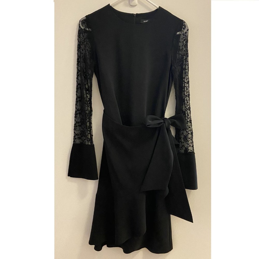 NEW Goen. J Black Floral Lace Longsleeve Wrap Dress Size S